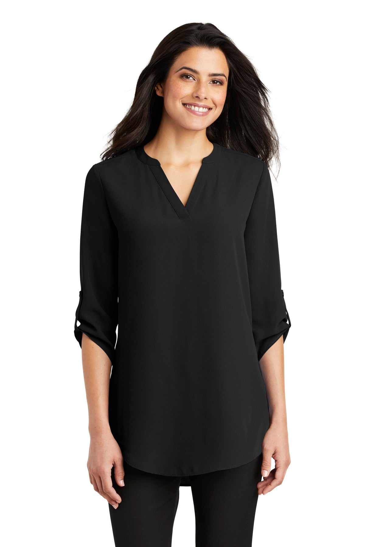 Port Authority Women's 3/4-Sleeve Tunic Blouse - Black