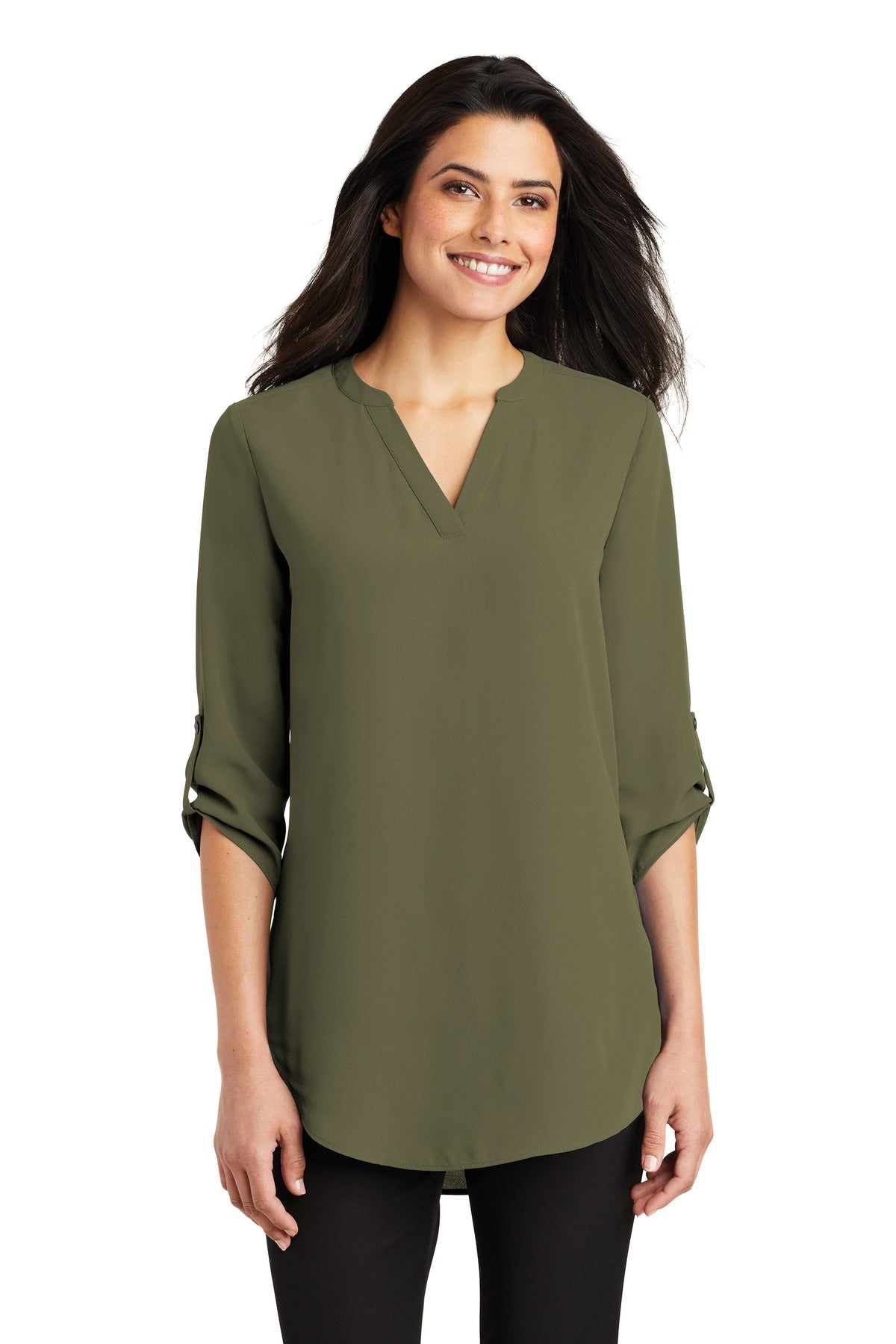 Port Authority Women's 3/4-Sleeve Tunic Blouse - Deep Olive