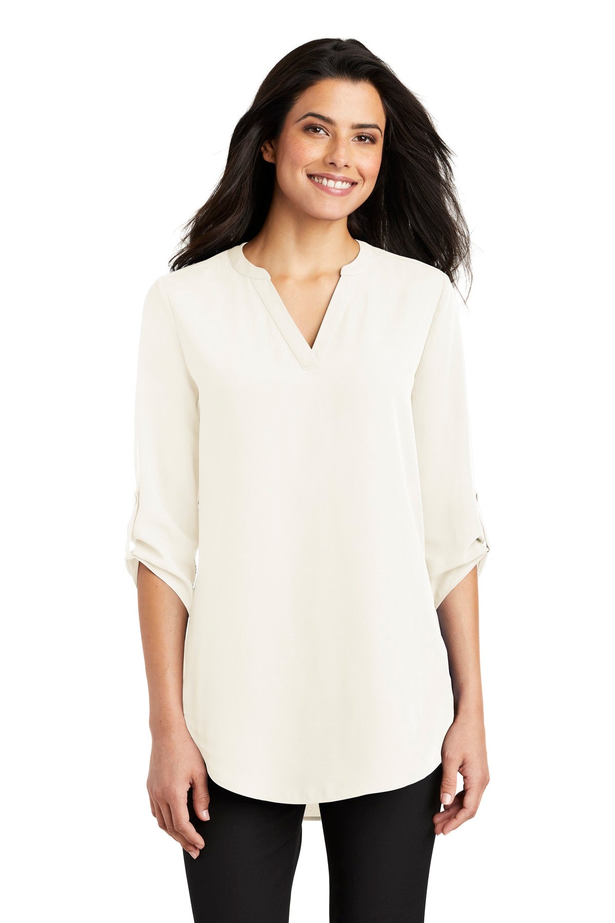 Port Authority Women's 3/4-Sleeve Tunic Blouse - Ivory Chiffon