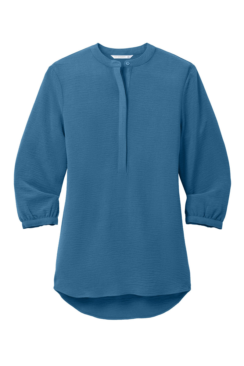 Port Authority Women's 3/4-Sleeve Textured Crepe Tunic - Aegean Blue