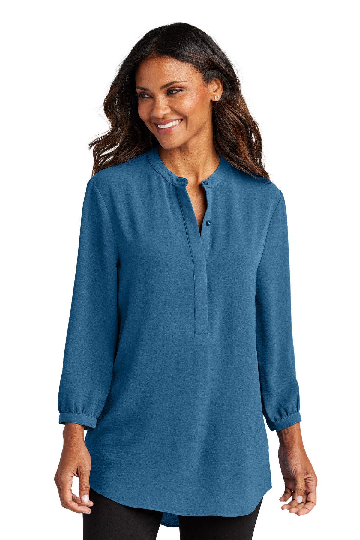 Port Authority Women's 3/4-Sleeve Textured Crepe Tunic - Aegean Blue