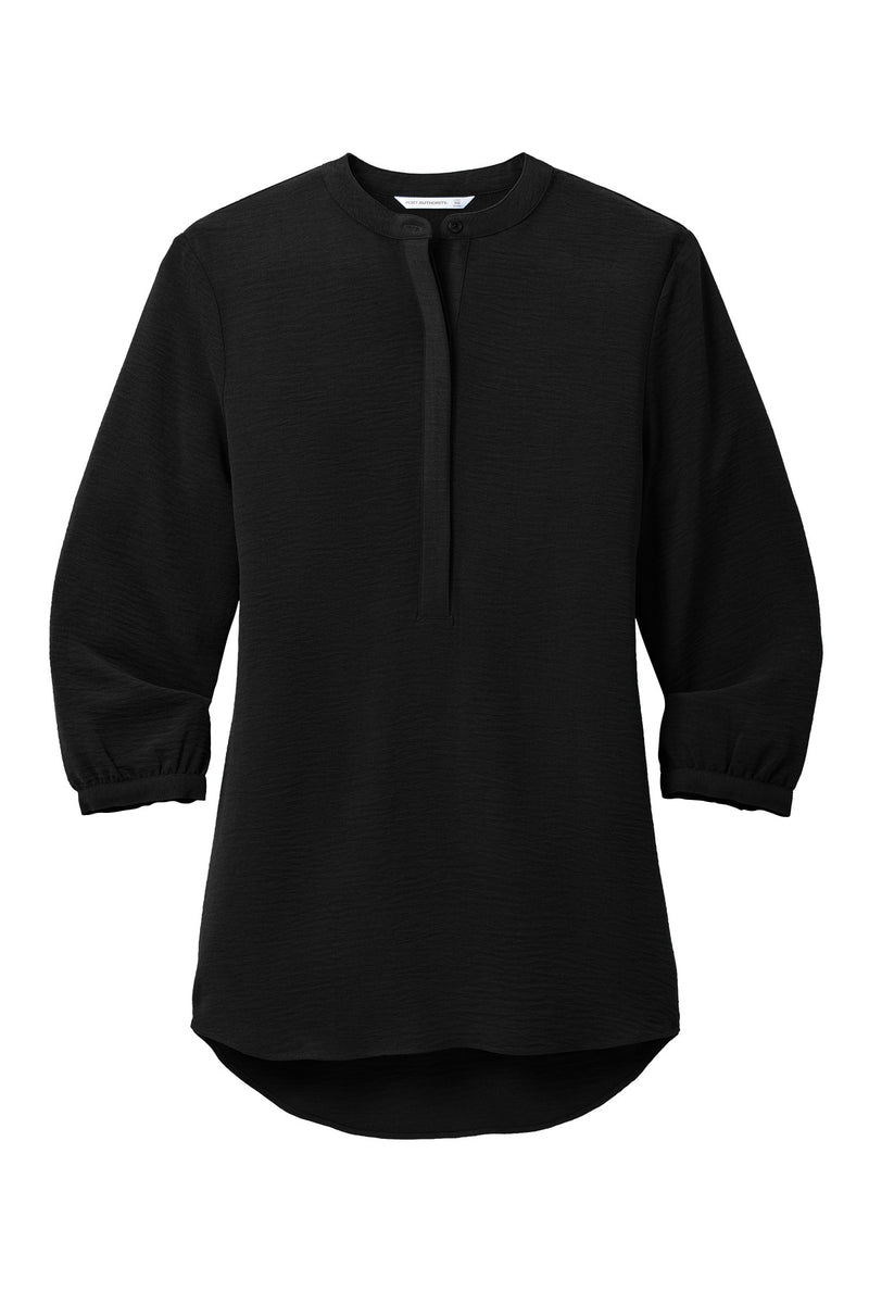 Port Authority Women's 3/4-Sleeve Textured Crepe Tunic - Deep Black