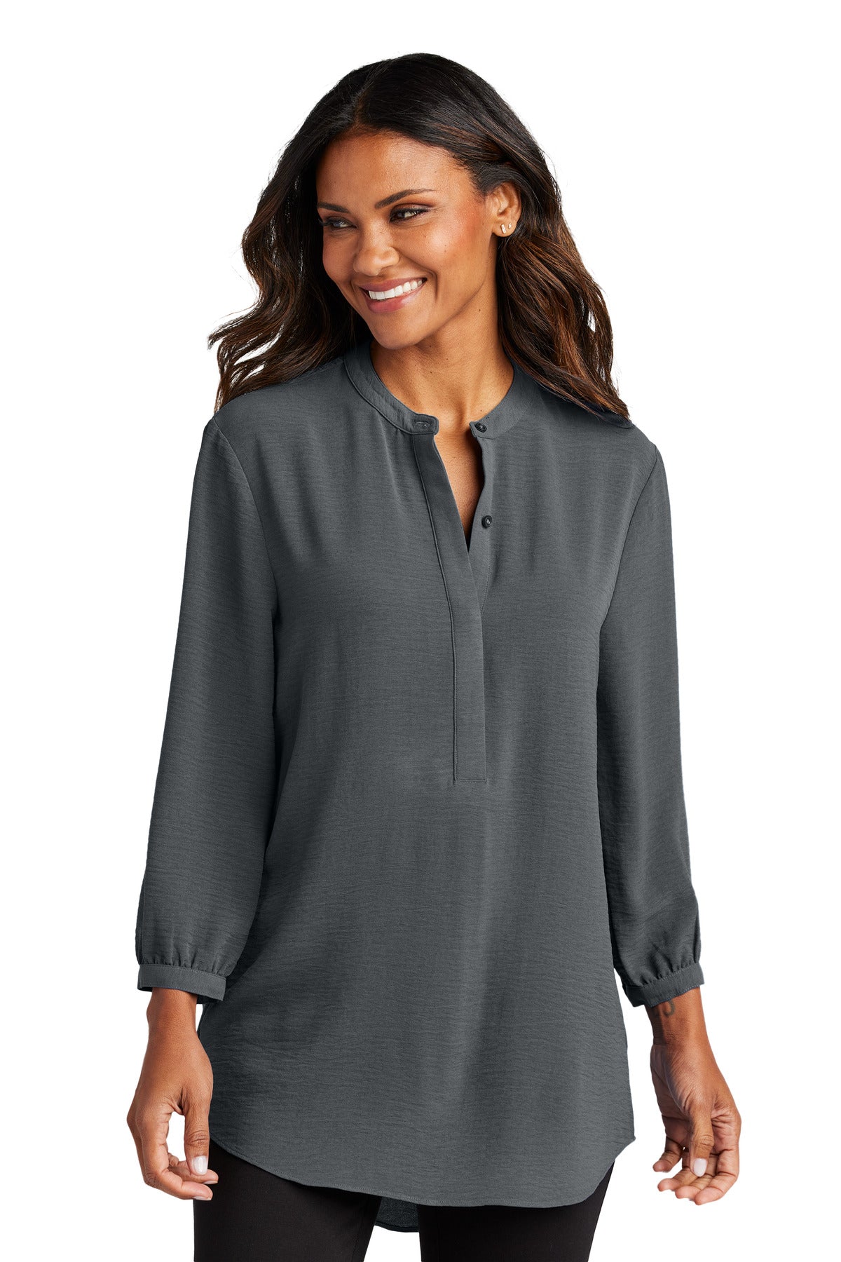 Port Authority Women's 3/4-Sleeve Textured Crepe Tunic - Graphite