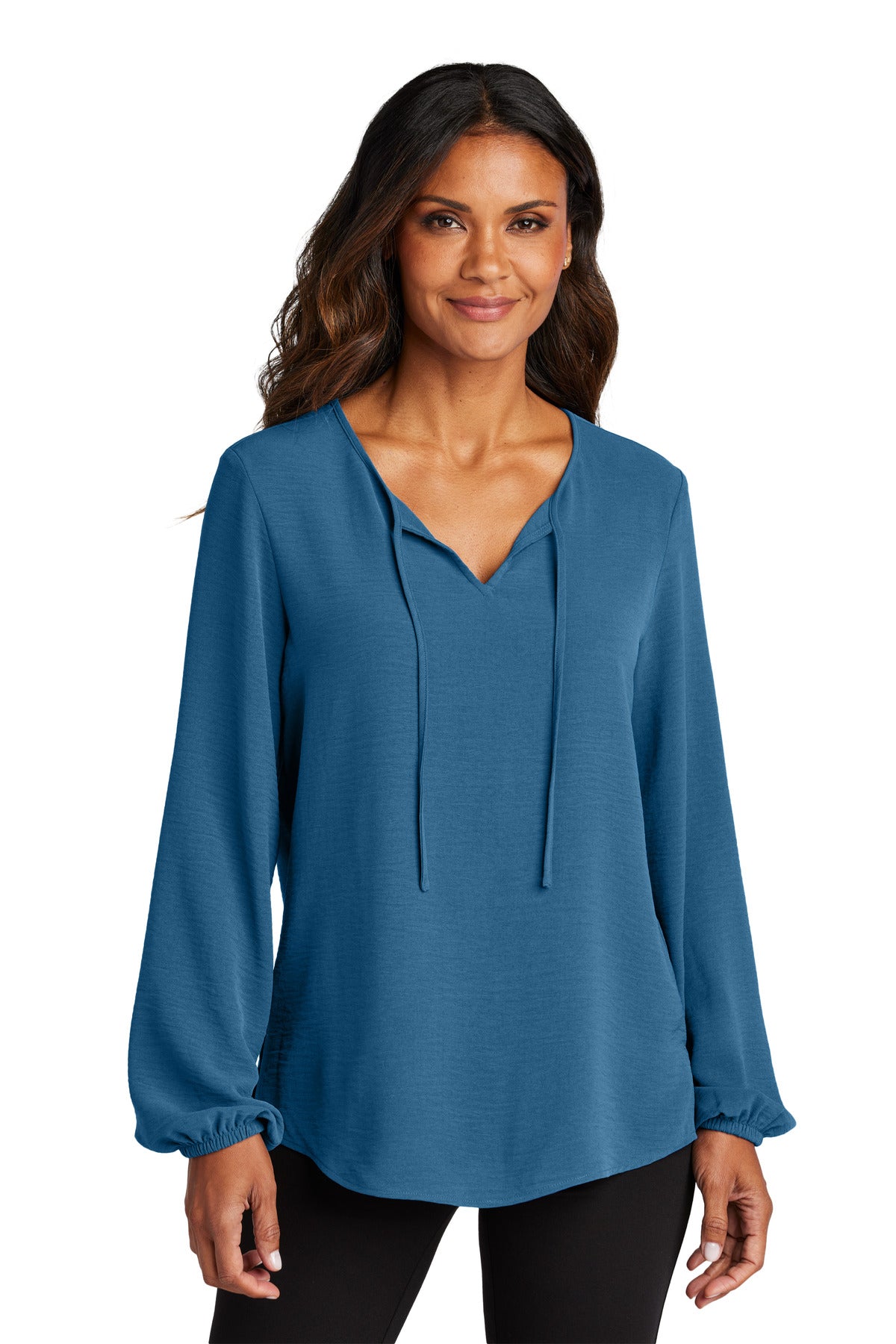 Port Authority Women's Textured Crepe Blouse - Aegean Blue