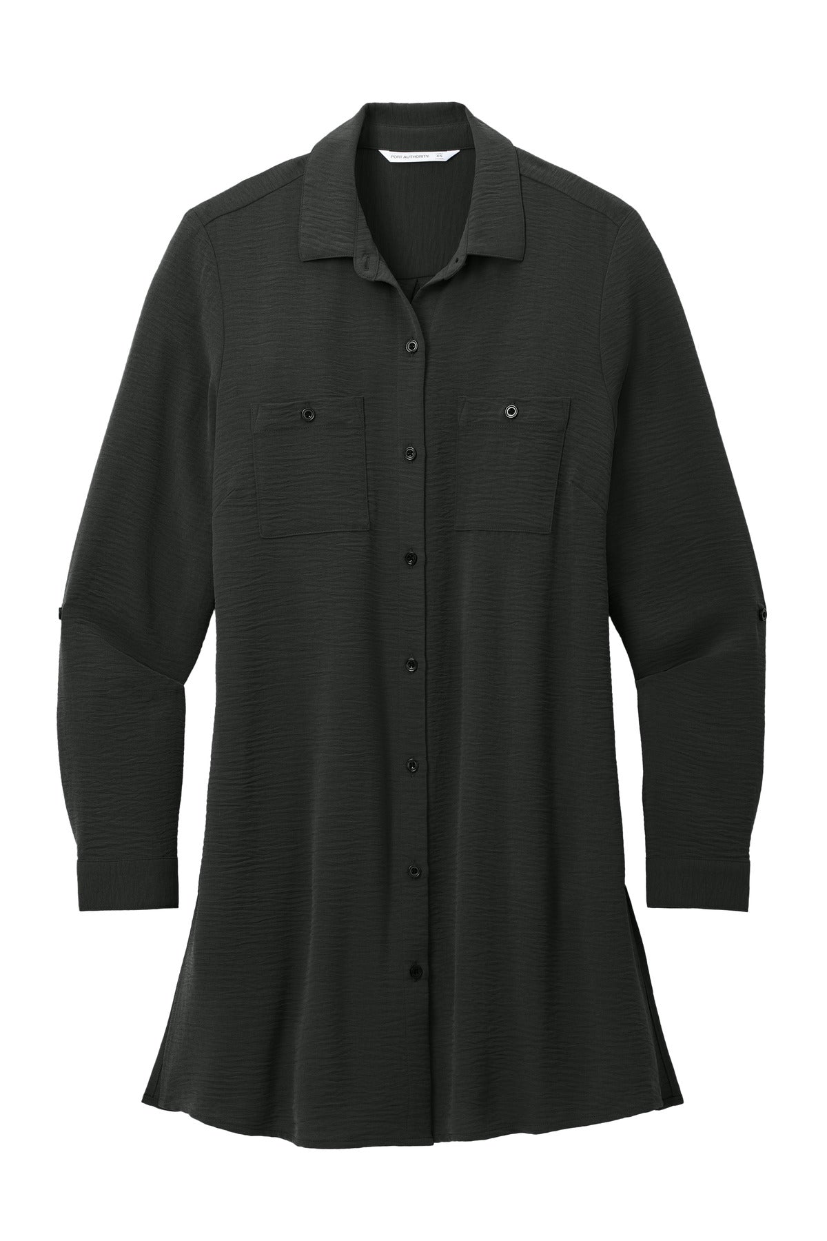Port Authority Women's Textured Crepe Long Tunic - Deep Black