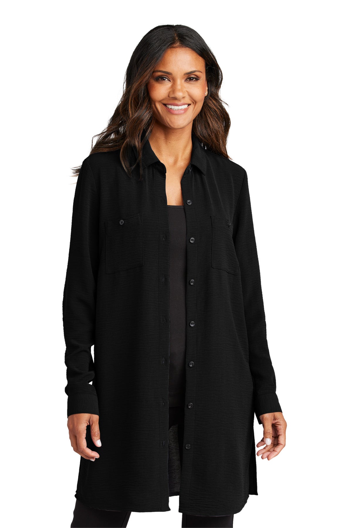 Port Authority Women's Textured Crepe Long Tunic - Deep Black