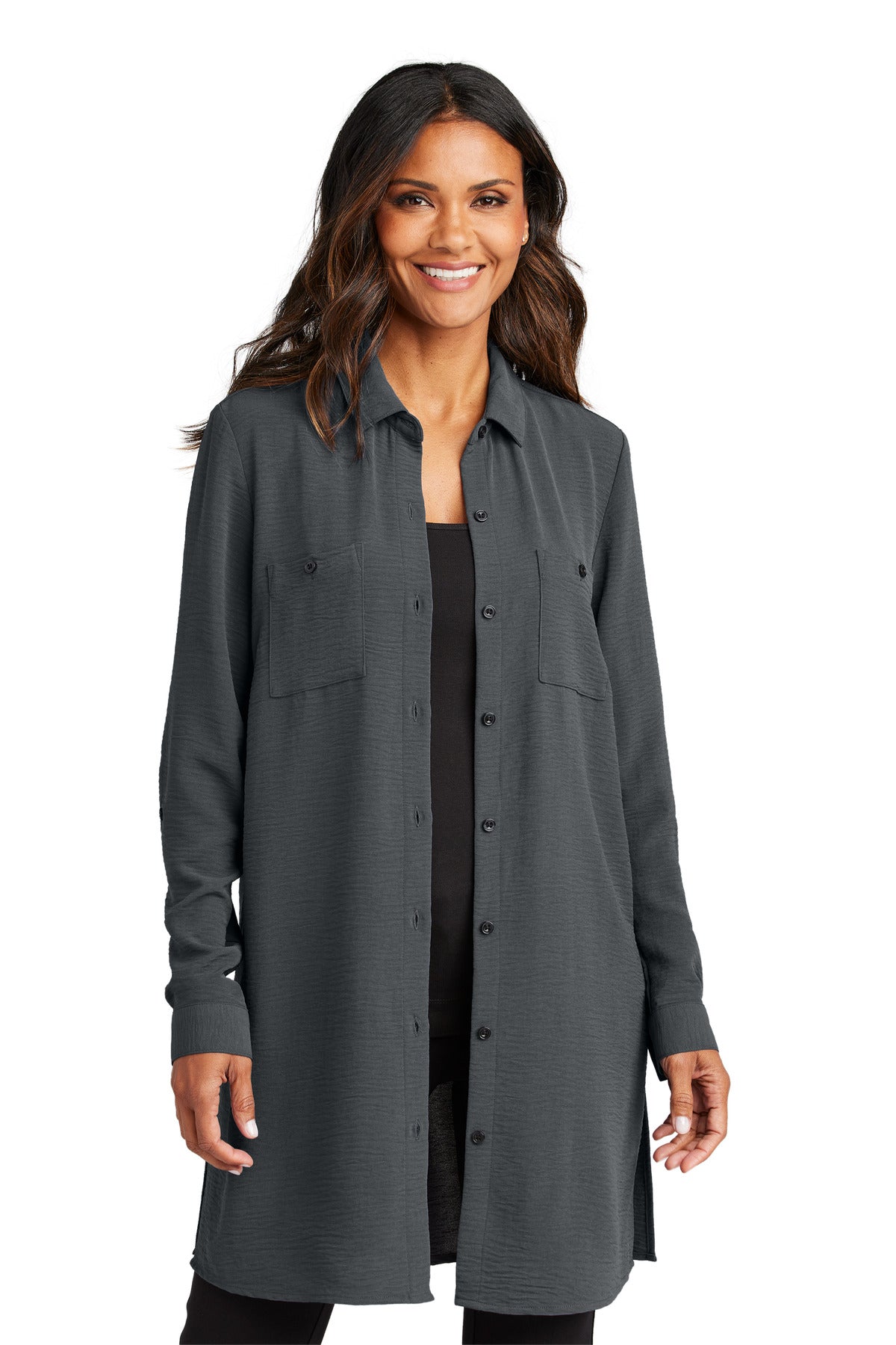 Port Authority Women's Textured Crepe Long Tunic - Graphite