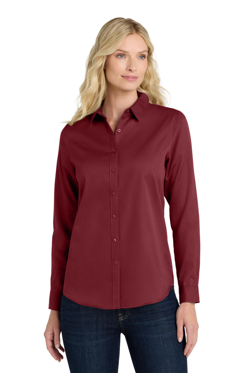 Port Authority Women's Long Sleeve SuperPro ReactTwill Shirt - Burgundy