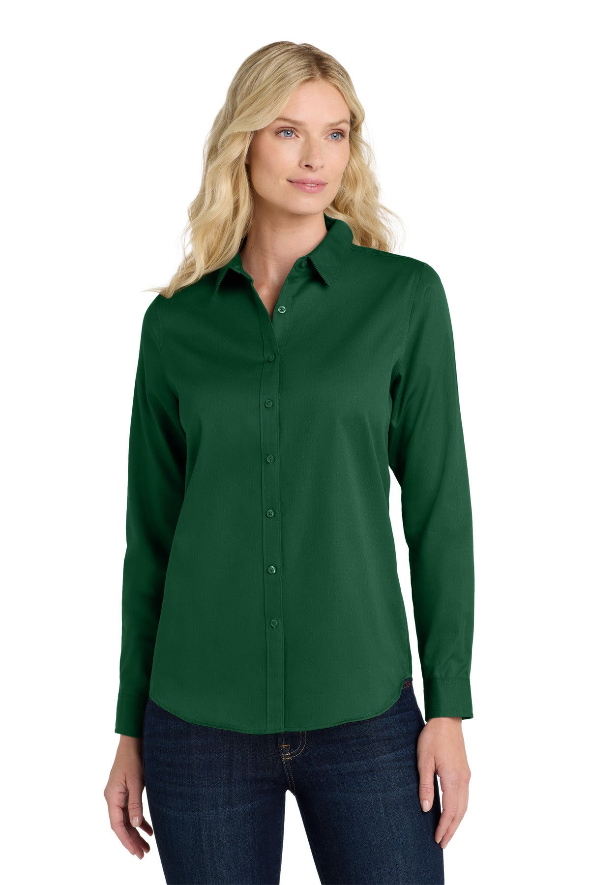 Port Authority Women's Long Sleeve SuperPro ReactTwill Shirt - Dark Green