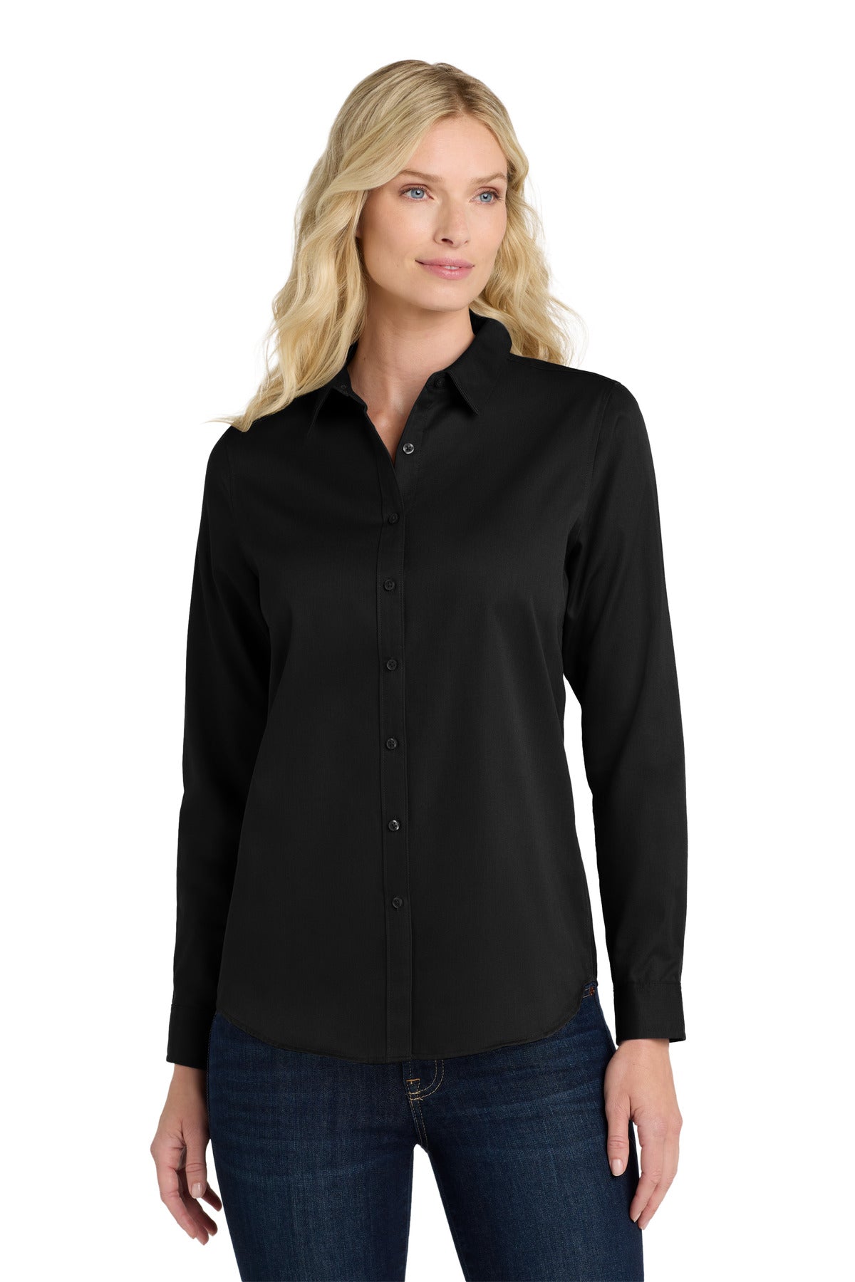 Port Authority Women's Long Sleeve SuperPro ReactTwill Shirt - Deep Black
