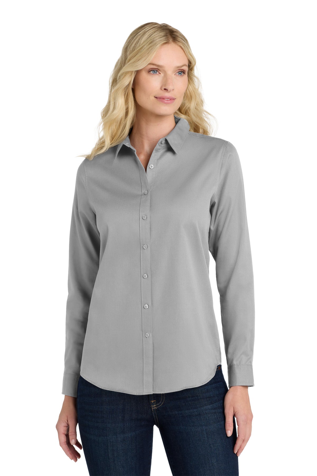 Port Authority Women's Long Sleeve SuperPro ReactTwill Shirt - Gusty Grey