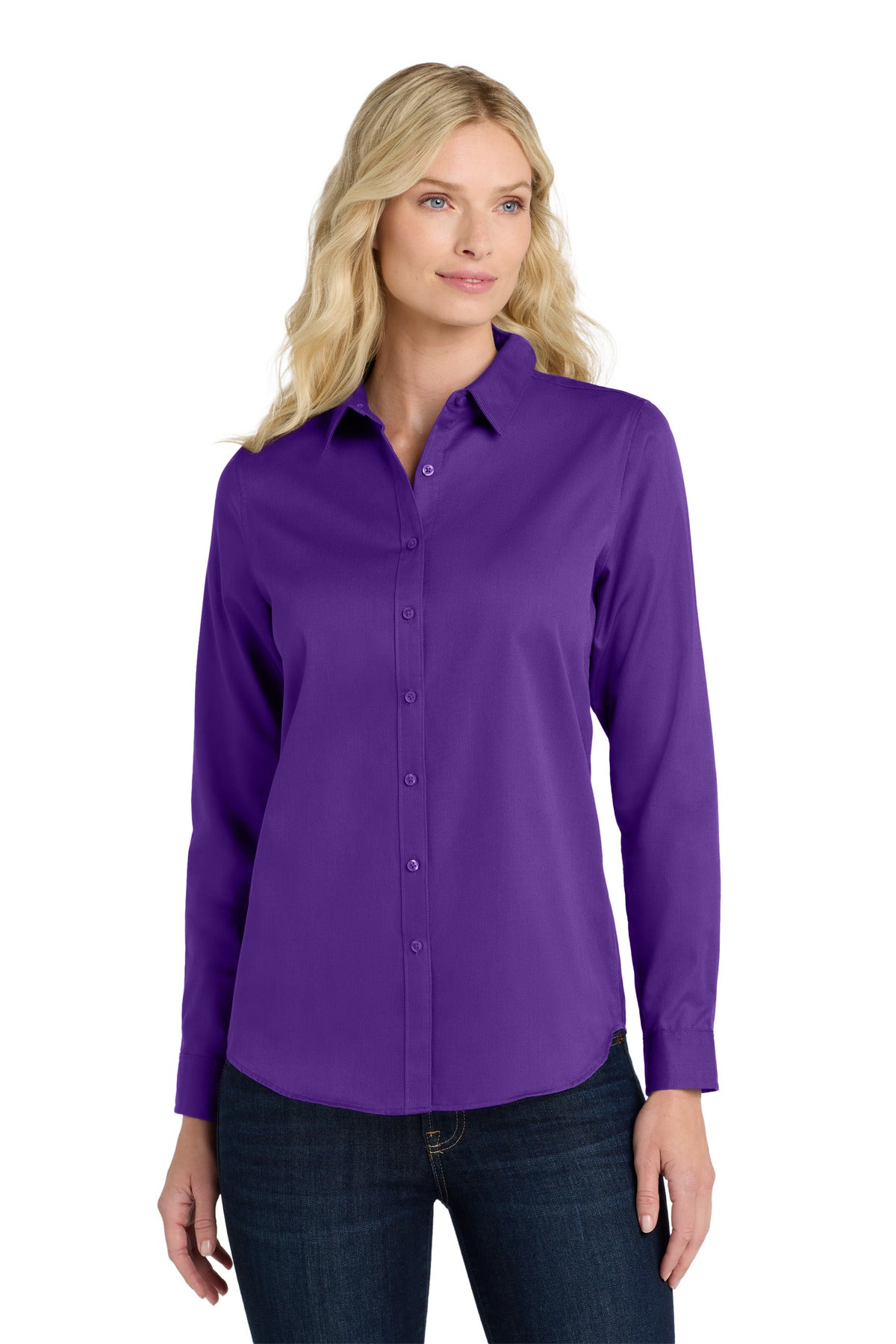 Port Authority Women's Long Sleeve SuperPro ReactTwill Shirt - Purple