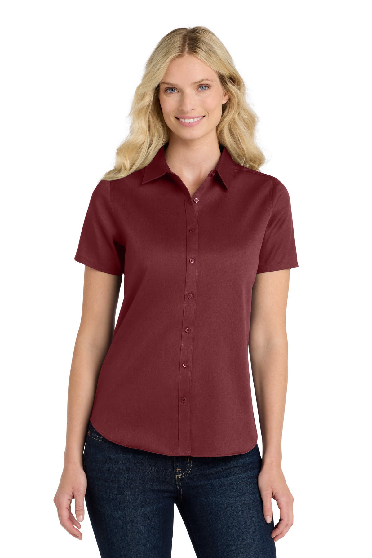 Port Authority Women's Short Sleeve SuperPro ReactTwill Shirt - Burgundy