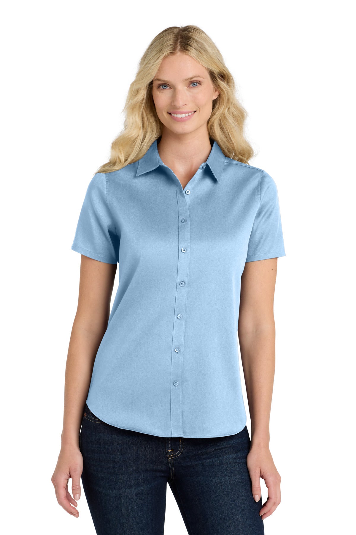 Port Authority Women's Short Sleeve SuperPro ReactTwill Shirt - Cloud Blue
