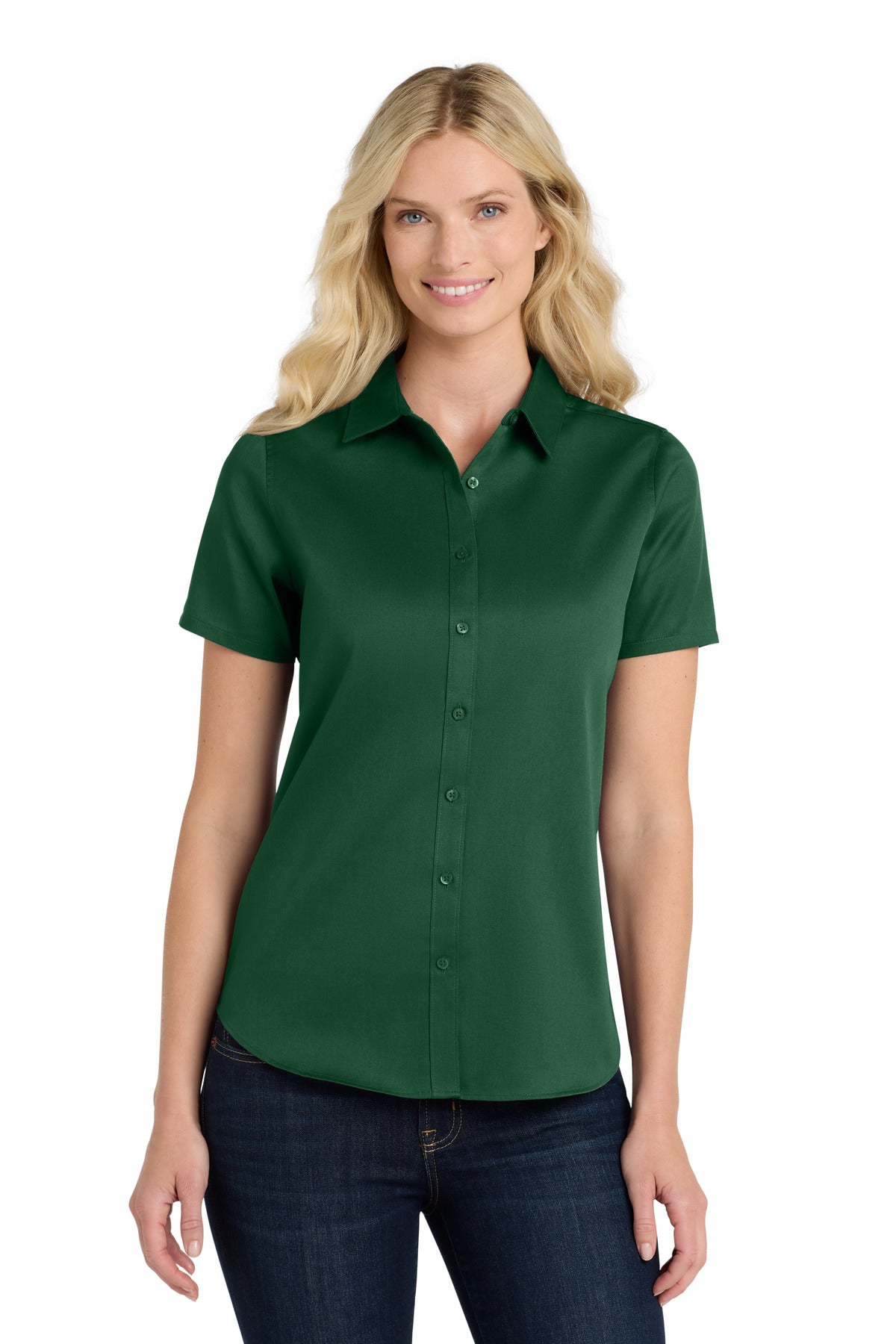 Port Authority Women's Short Sleeve SuperPro ReactTwill Shirt - Dark Green