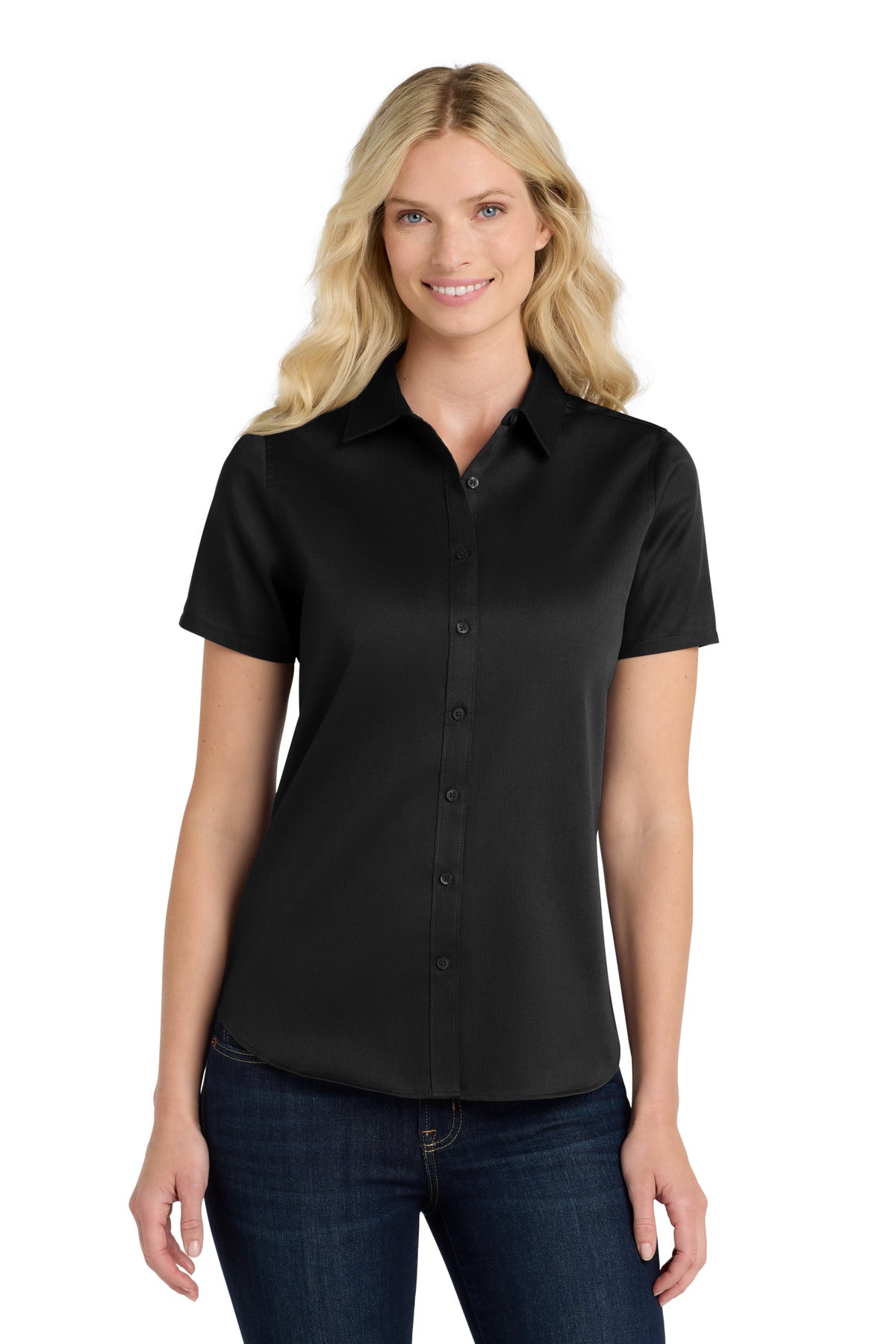 Port Authority Women's Short Sleeve SuperPro ReactTwill Shirt - Deep Black