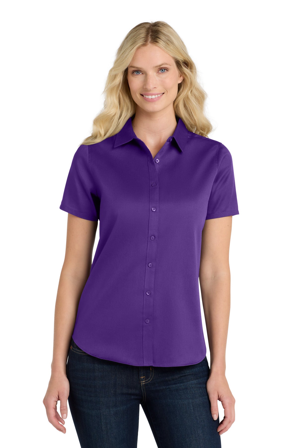 Port Authority Women's Short Sleeve SuperPro ReactTwill Shirt - Purple