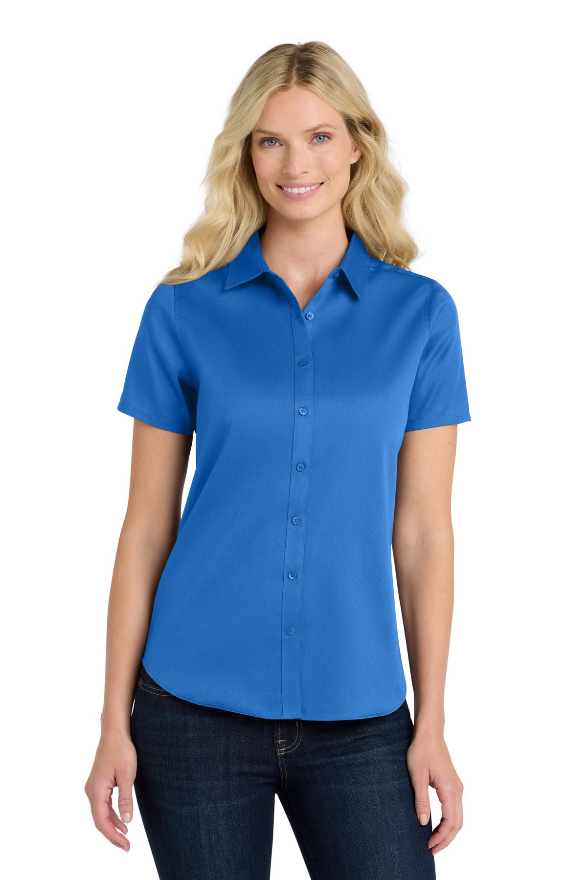 Port Authority Women's Short Sleeve SuperPro ReactTwill Shirt - Strong Blue