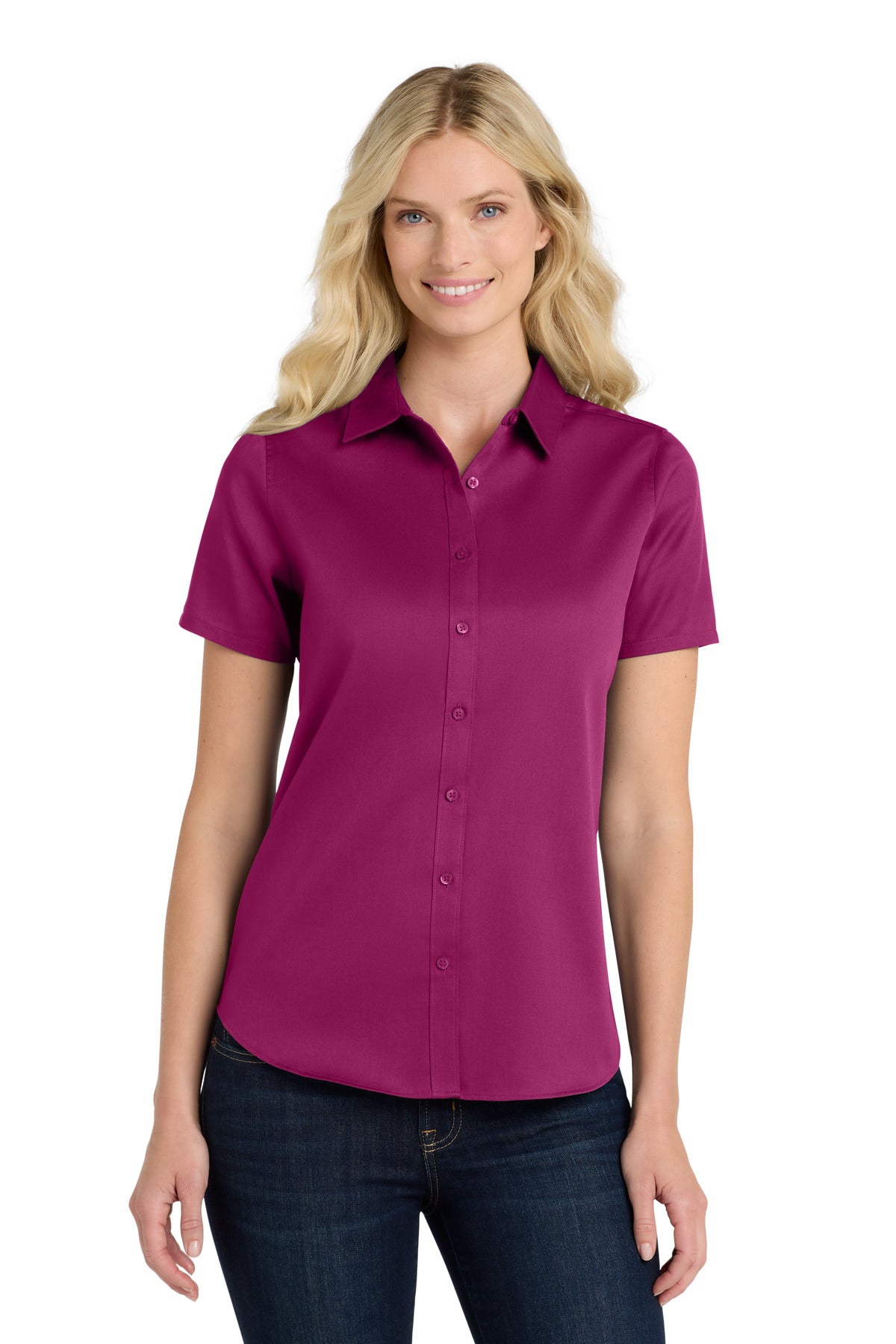 Port Authority Women's Short Sleeve SuperPro ReactTwill Shirt - Wild Berry