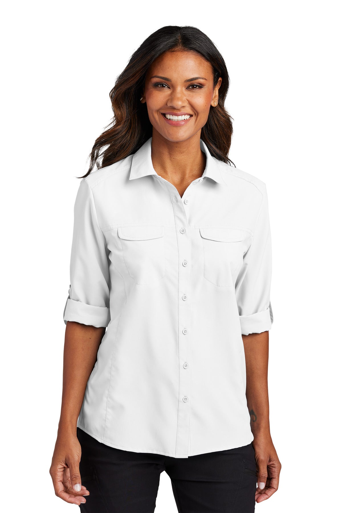 Port Authority Women's Long Sleeve UV Daybreak Shirt - White