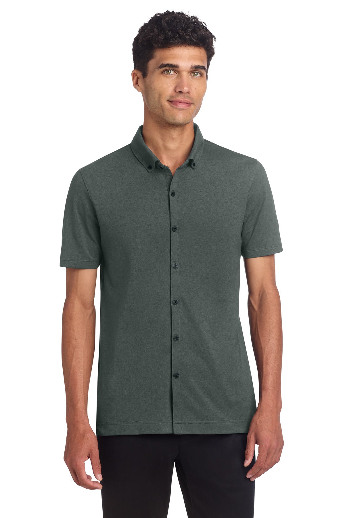 Mercer+Mettle Stretch Pique Full-Button Polo - Anchor Grey