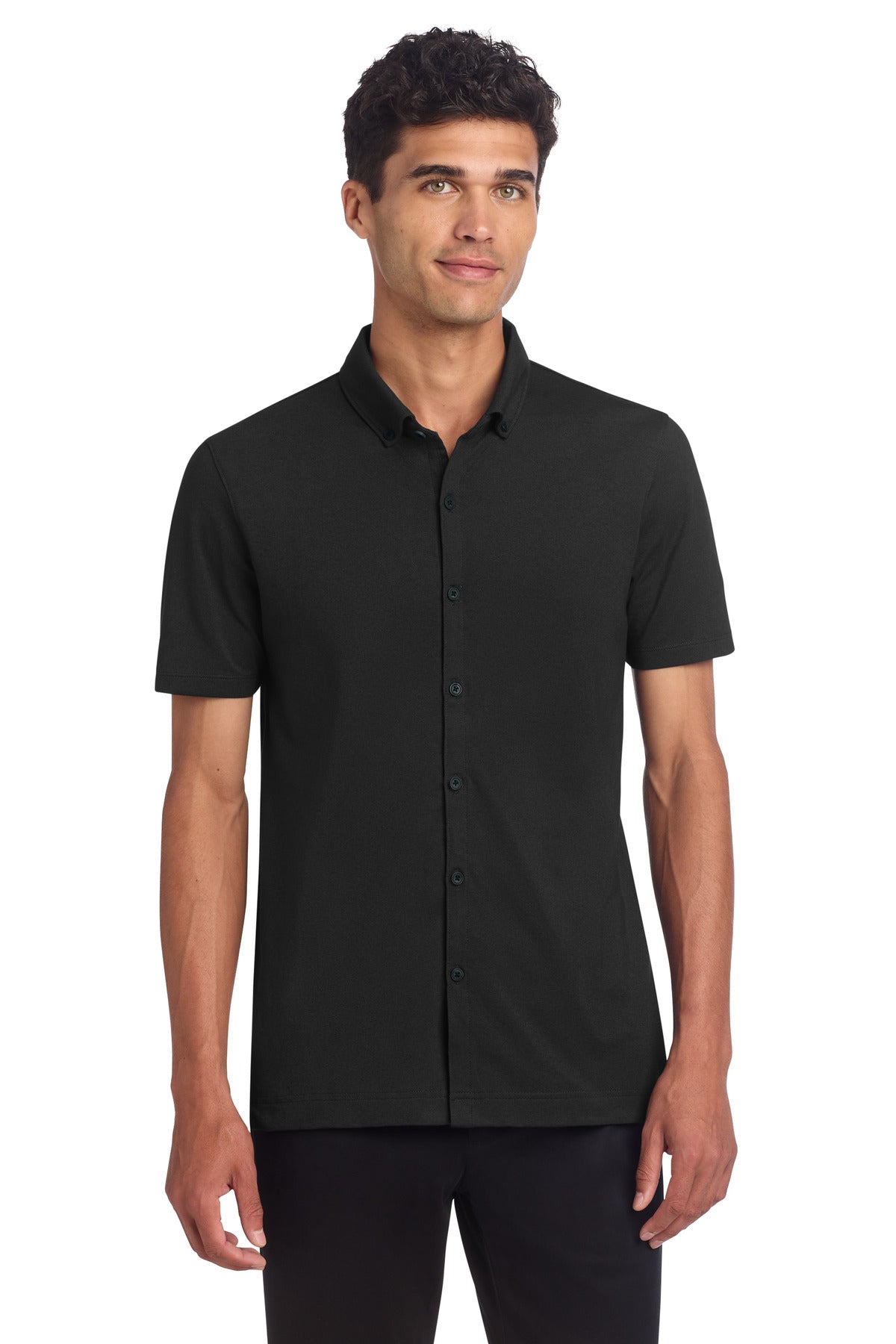 Mercer+Mettle Stretch Pique Full-Button Polo - Deep Black