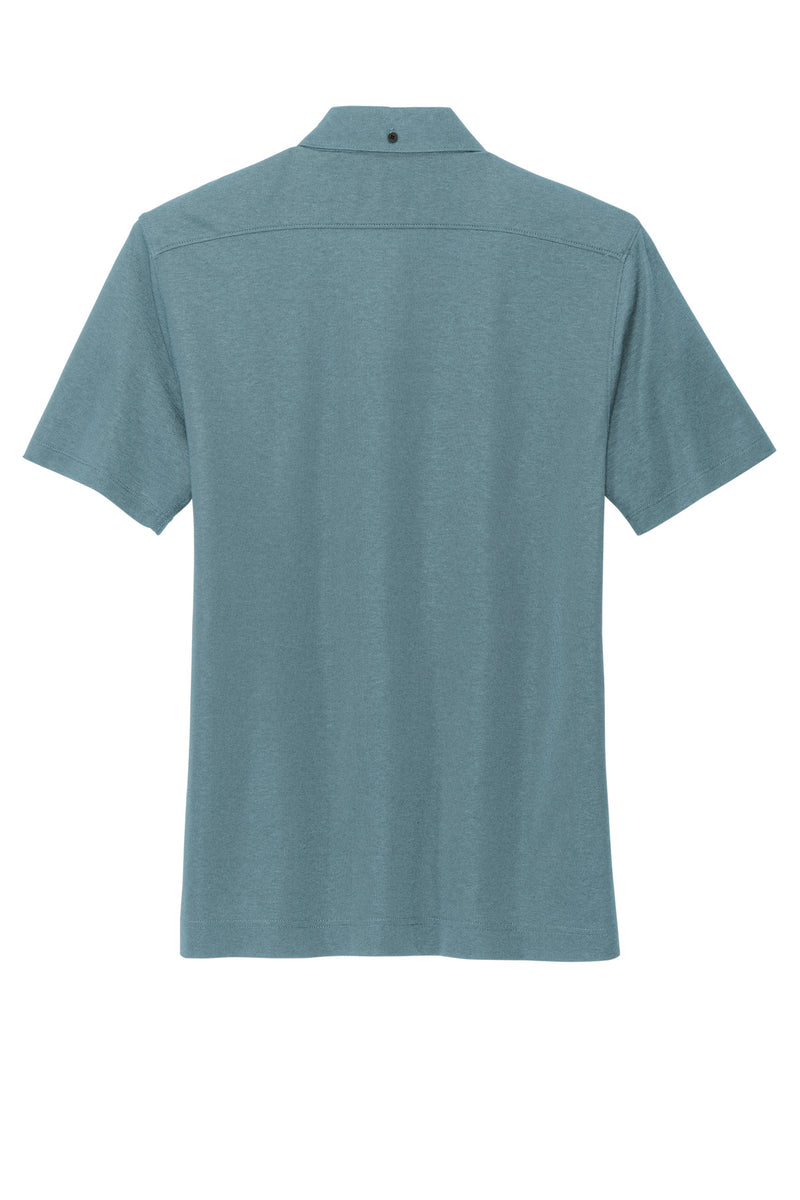 Mercer+Mettle Stretch Pique Full-Button Polo - Parisian Blue Heather