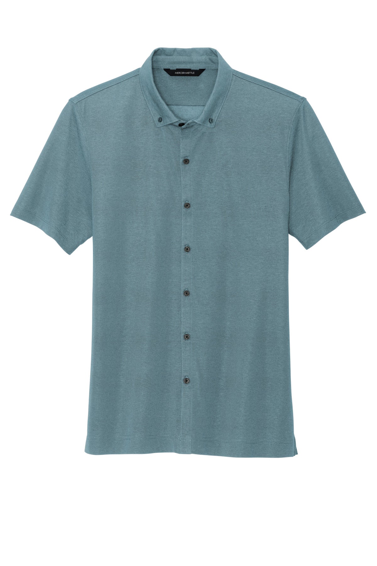Mercer+Mettle Stretch Pique Full-Button Polo - Parisian Blue Heather
