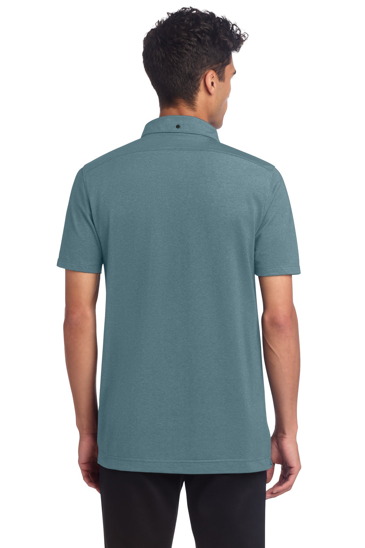 Mercer+Mettle Stretch Pique Full-Button Polo - Parisian Blue Heather