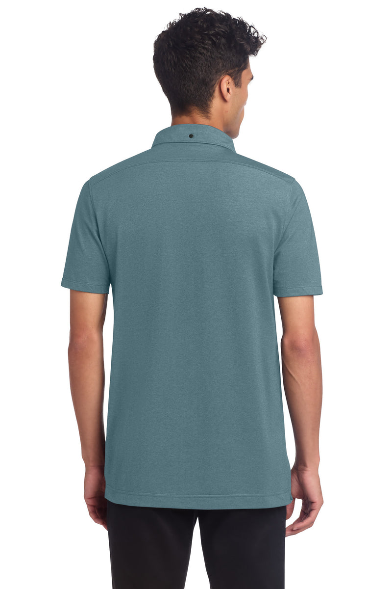 Mercer+Mettle Stretch Pique Full-Button Polo - Parisian Blue Heather