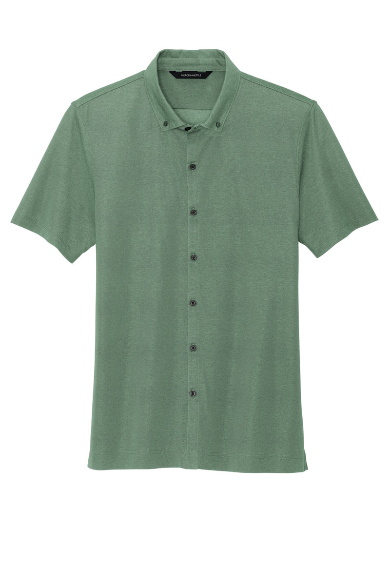 Mercer+Mettle Stretch Pique Full-Button Polo - Sage Heather