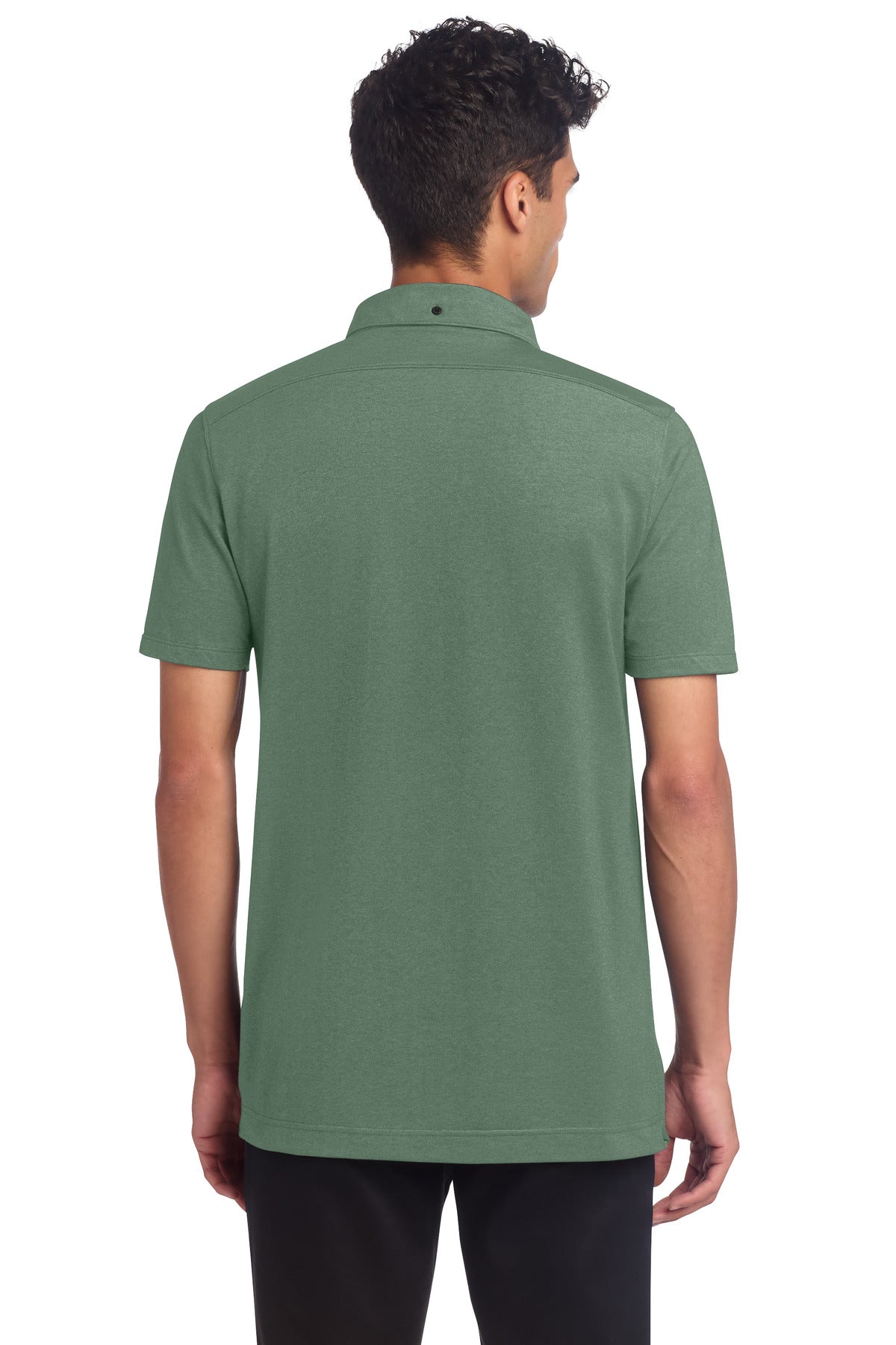 Mercer+Mettle Stretch Pique Full-Button Polo - Sage Heather