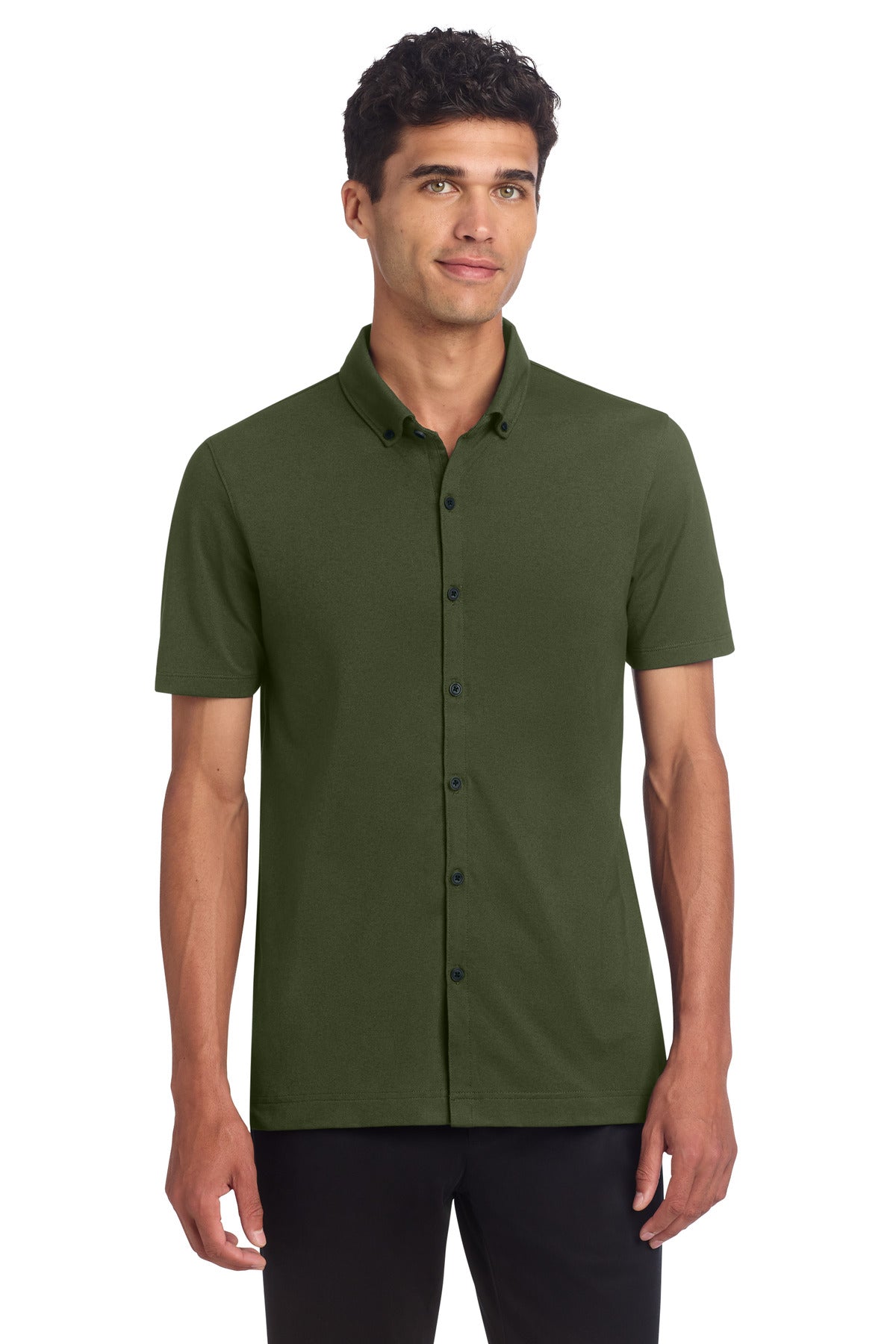 Mercer+Mettle Stretch Pique Full-Button Polo - Townsend Green