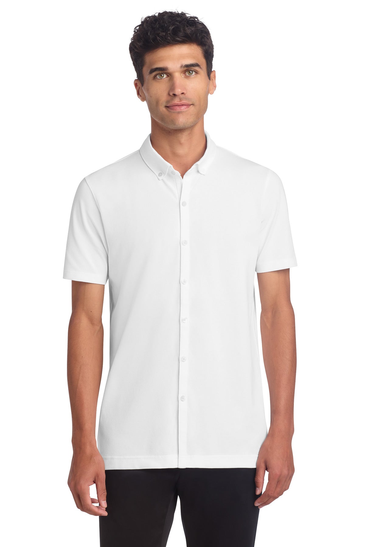 Mercer+Mettle Stretch Pique Full-Button Polo - White