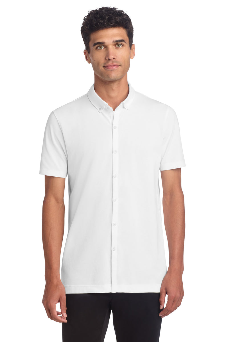 Mercer+Mettle Stretch Pique Full-Button Polo - White