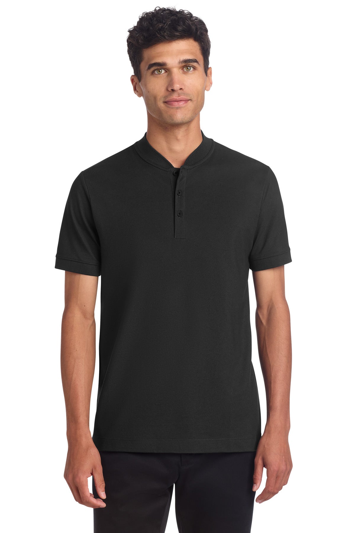 Mercer+Mettle Stretch Pique Henley - Deep Black