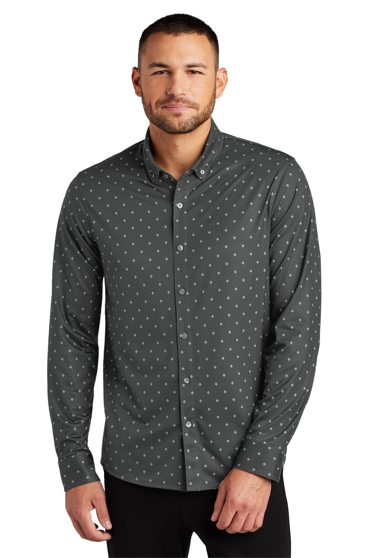 Mercer+Mettle Stretch Jersey Long Sleeve Shirt - Anchor Grey Geo Diamond