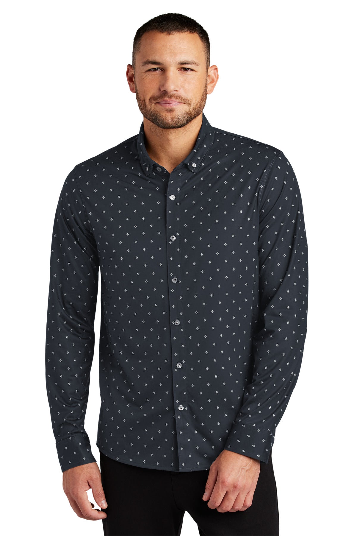 Mercer+Mettle Stretch Jersey Long Sleeve Shirt - Navy Geo Diamond