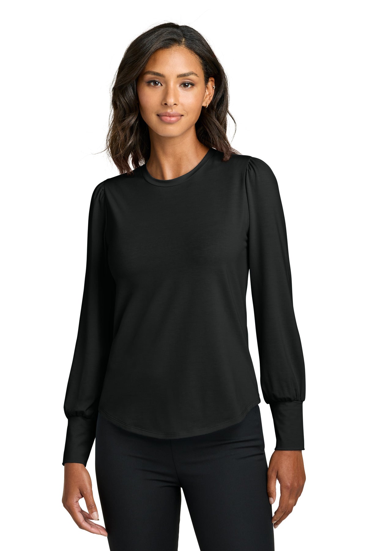Mercer+Mettle Women's Stretch Jersey Long Sleeve Blouson Top - Deep Black