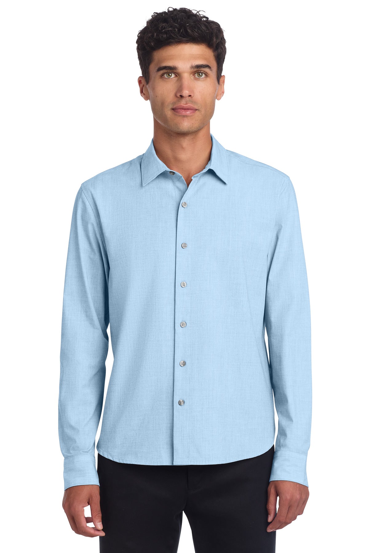 Mercer+Mettle Long Sleeve Stretch Woven Shirt - Air Blue End On End