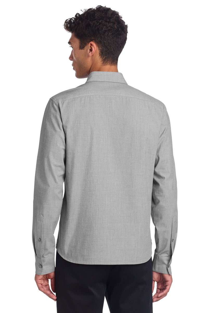 Mercer+Mettle Long Sleeve Stretch Woven Shirt - Gusty Grey End On End