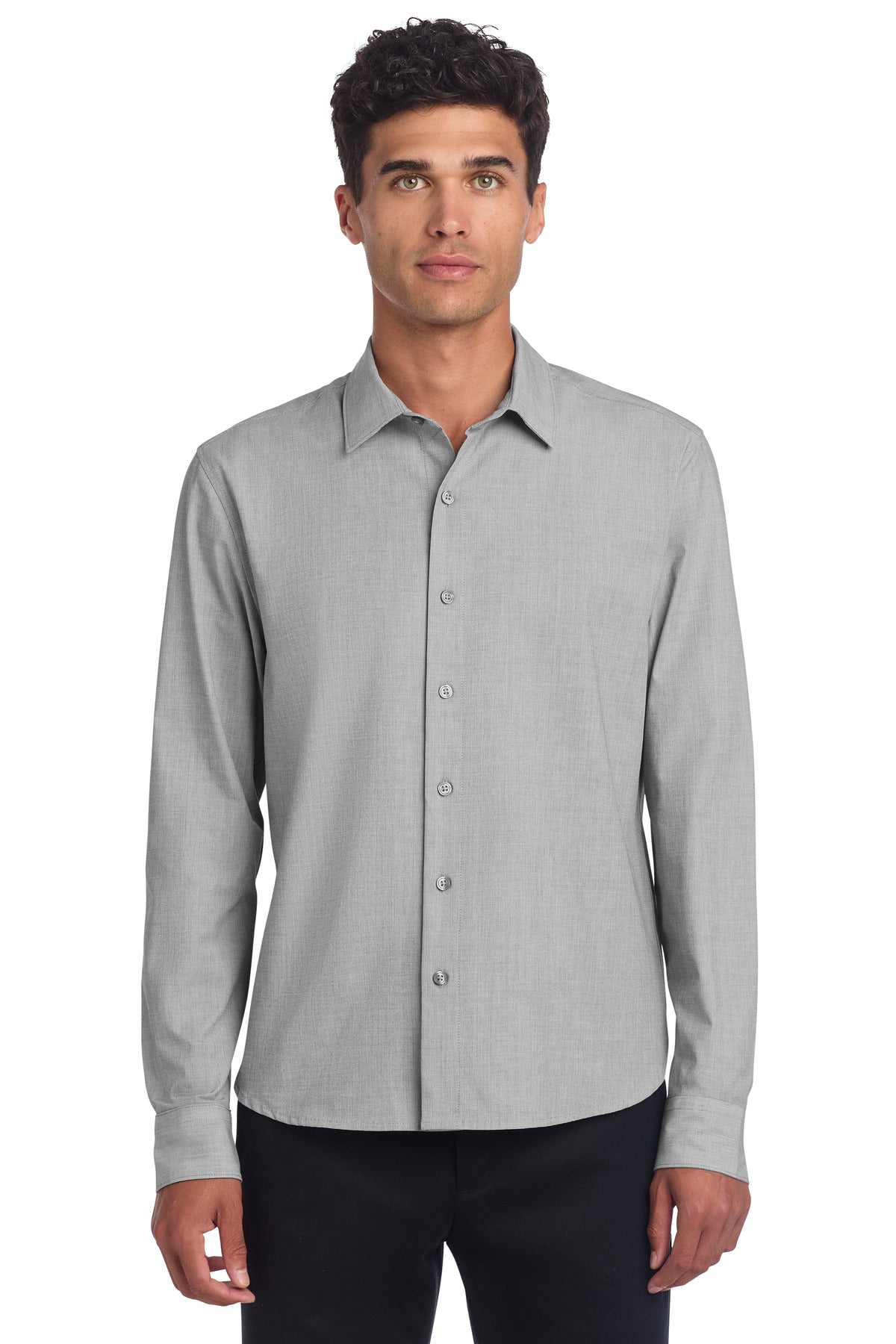 Mercer+Mettle Long Sleeve Stretch Woven Shirt - Gusty Grey End On End