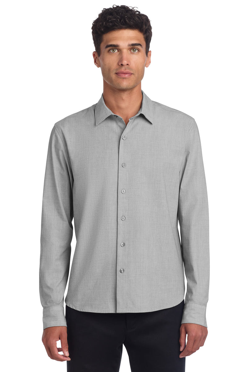 Mercer+Mettle Long Sleeve Stretch Woven Shirt - Gusty Grey End On End