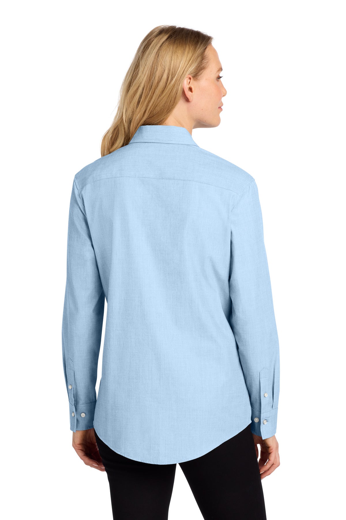 Mercer+Mettle Women's Long Sleeve Stretch Woven Shirt - Air Blue End On End