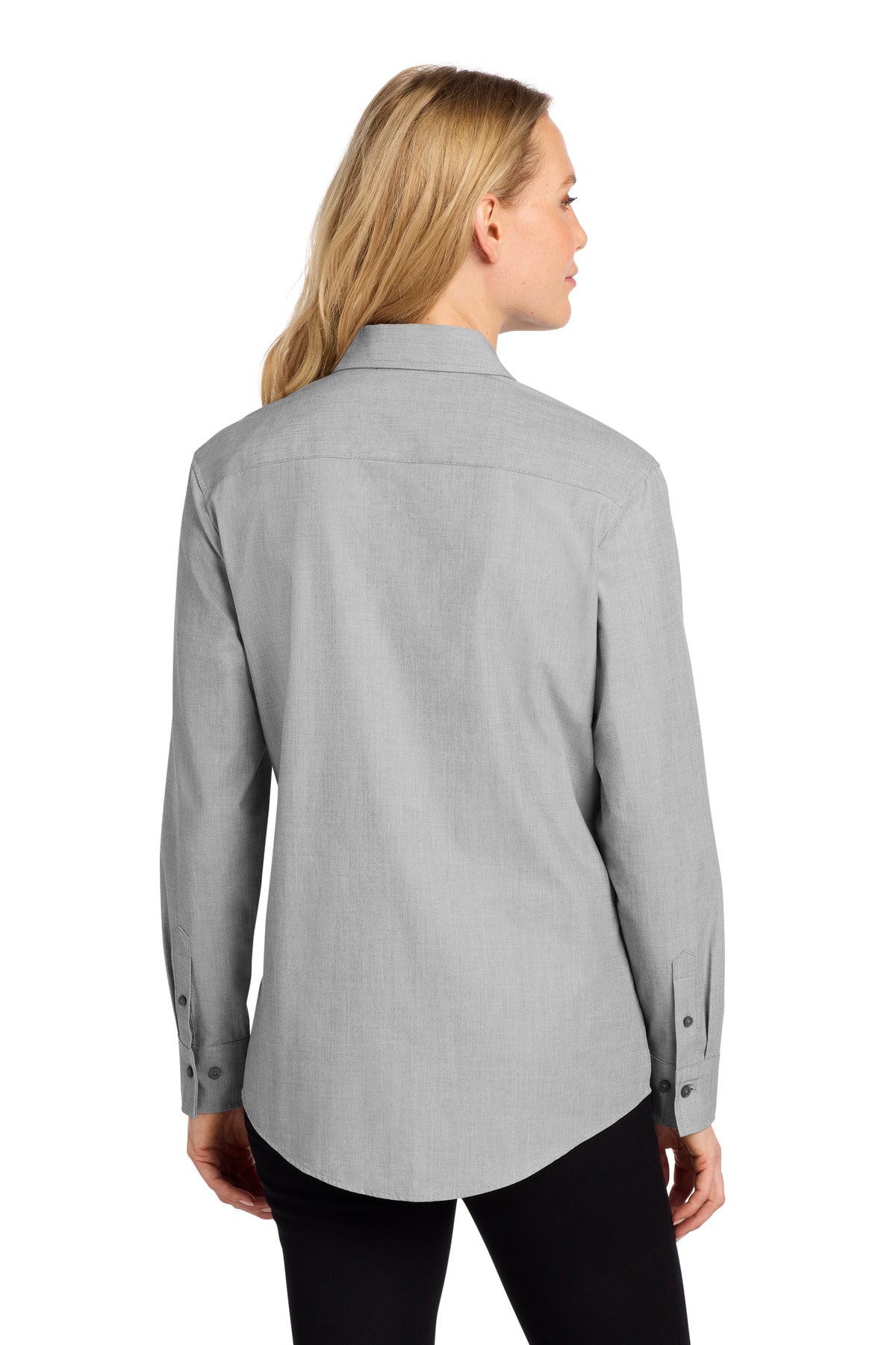 Mercer+Mettle Women's Long Sleeve Stretch Woven Shirt - Gusty Grey End On End