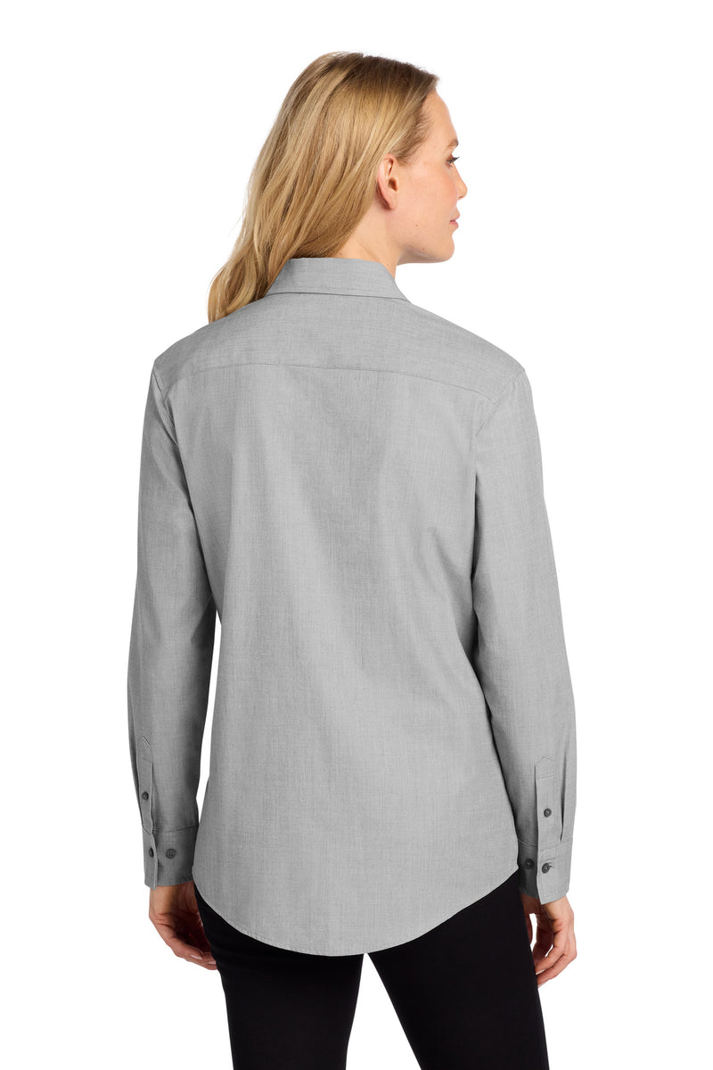 Mercer+Mettle Women's Long Sleeve Stretch Woven Shirt - Gusty Grey End On End