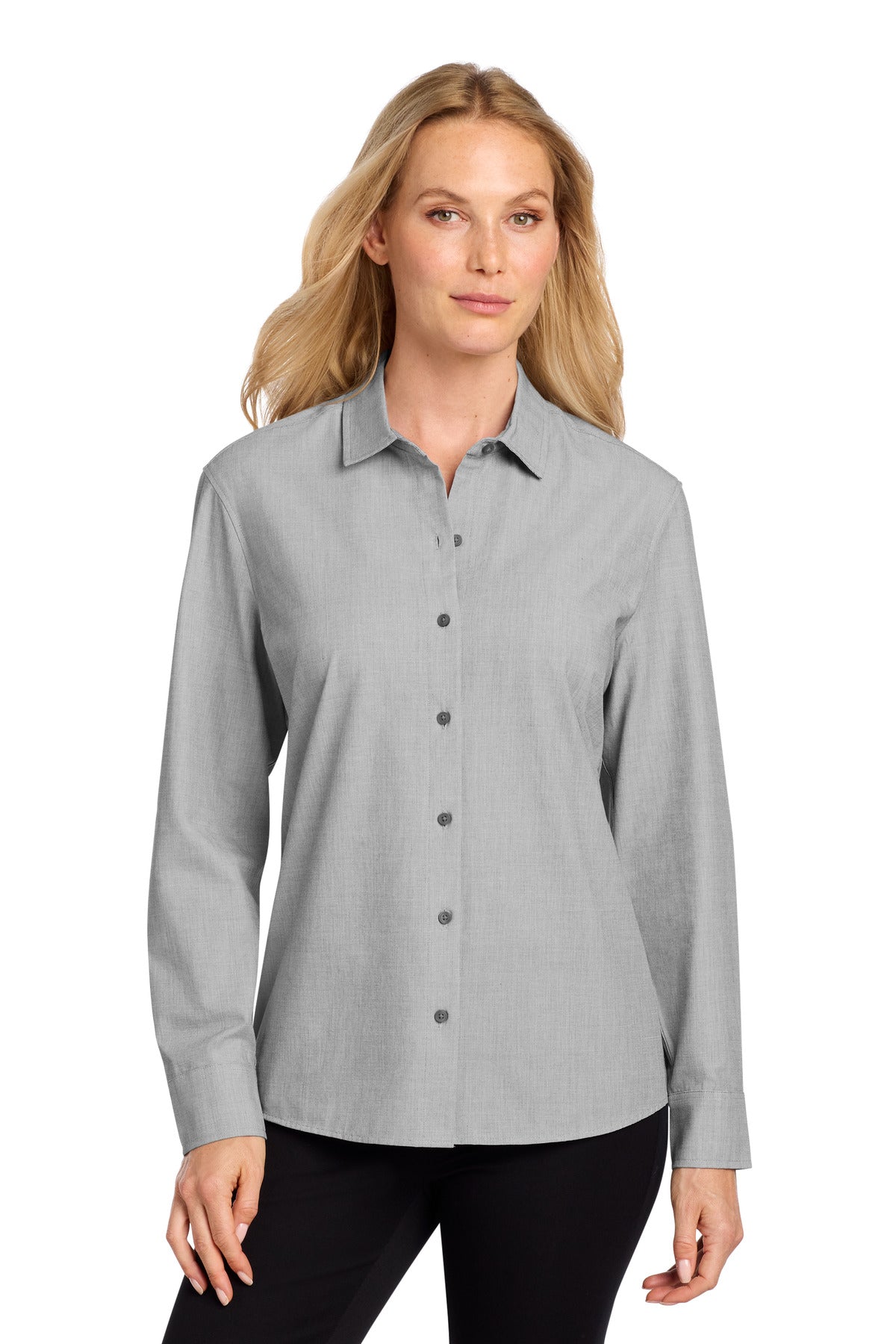 Mercer+Mettle Women's Long Sleeve Stretch Woven Shirt - Gusty Grey End On End