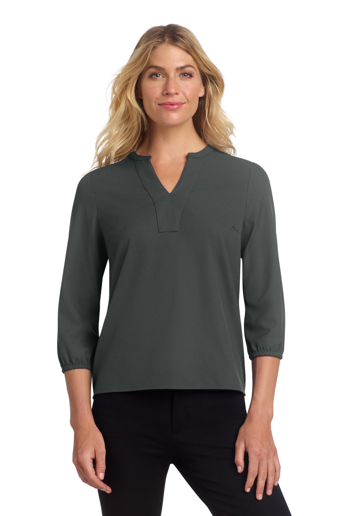 Mercer+Mettle Women's Stretch Crepe 3/4-Sleeve Blouse - Anchor Grey
