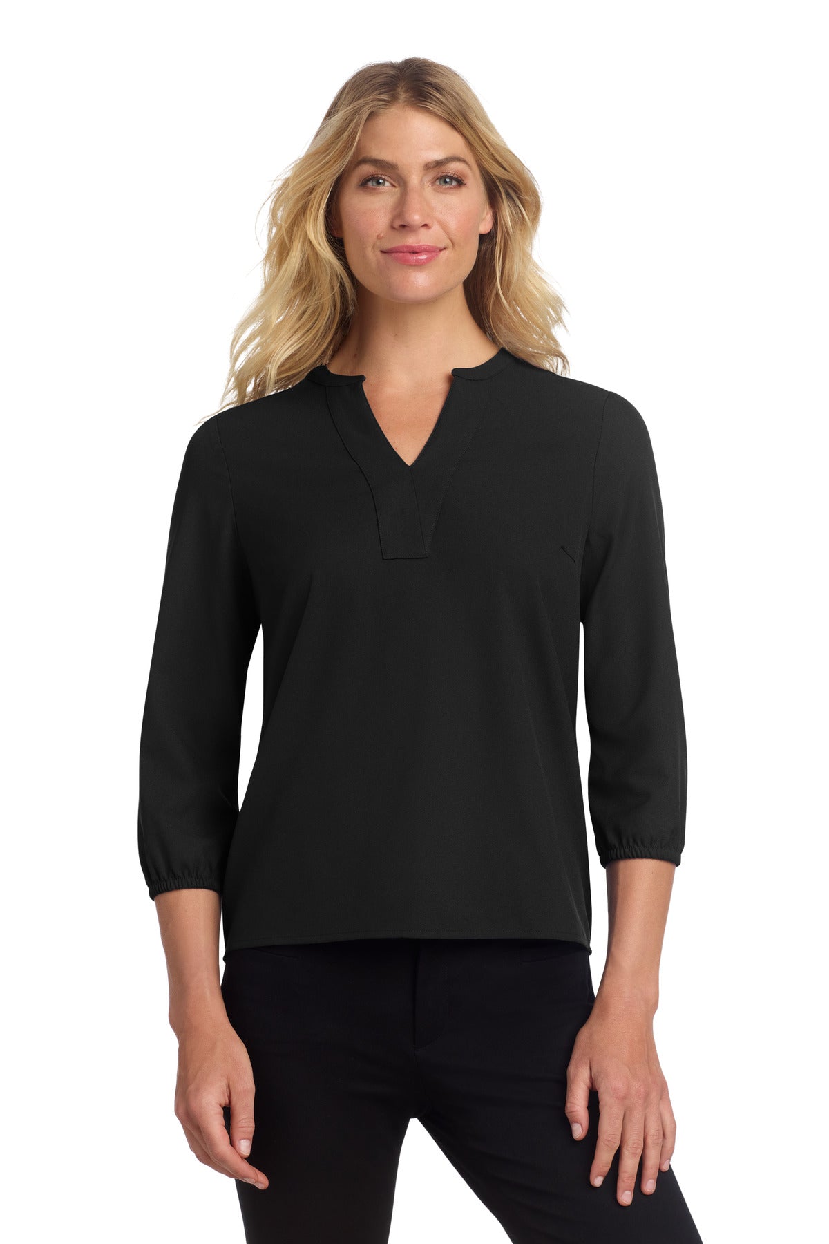 Mercer+Mettle Women's Stretch Crepe 3/4-Sleeve Blouse - Deep Black