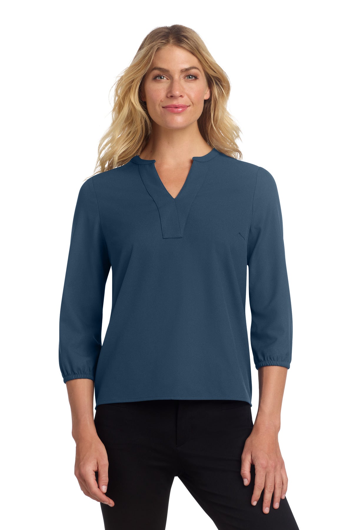 Mercer+Mettle Women's Stretch Crepe 3/4-Sleeve Blouse - Insignia Blue